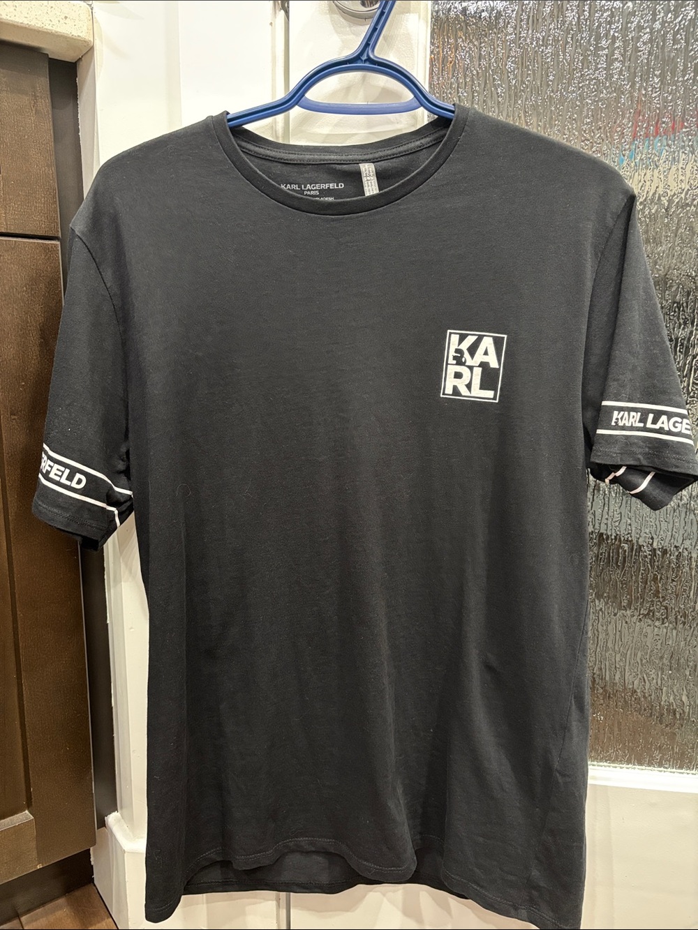 Karl Lagerfeld Black Short-Sleeve Logo Tee with White Accents